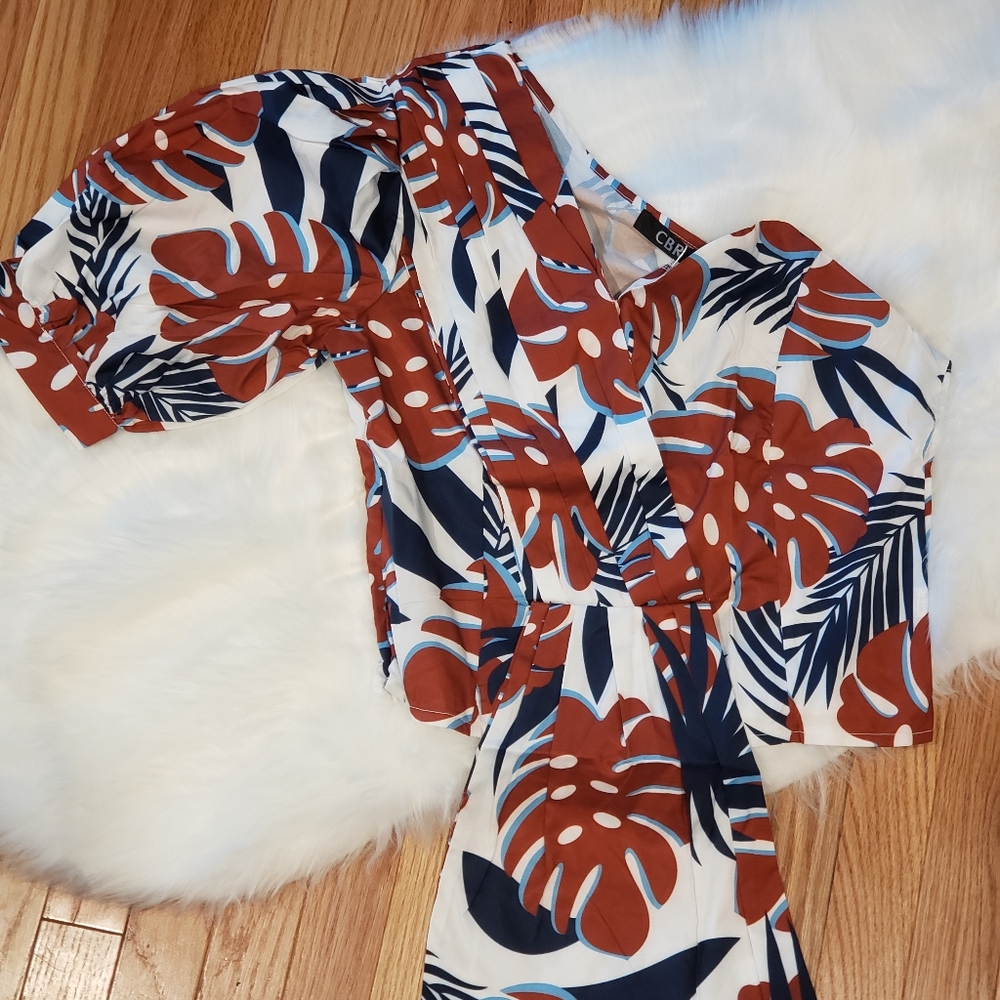 One Shoulder Multi Color Leaf Print Casual Blouse